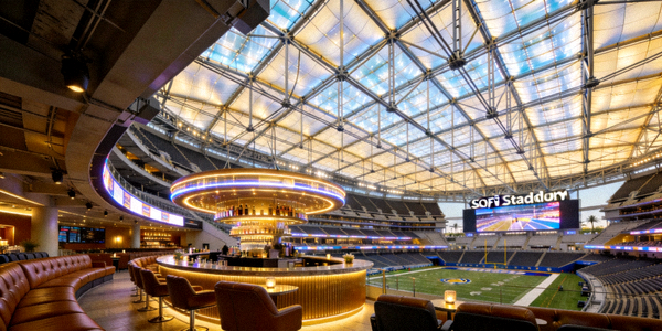洛杉矶SoFi Stadium高科技穹顶与豪华设施内部图